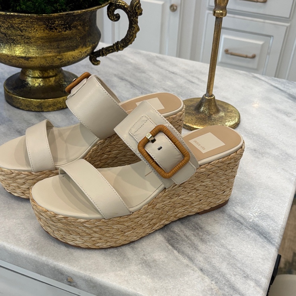 Dolce Vita 3-1/2” heel.  Cream Wedge Sandals Espadrille style